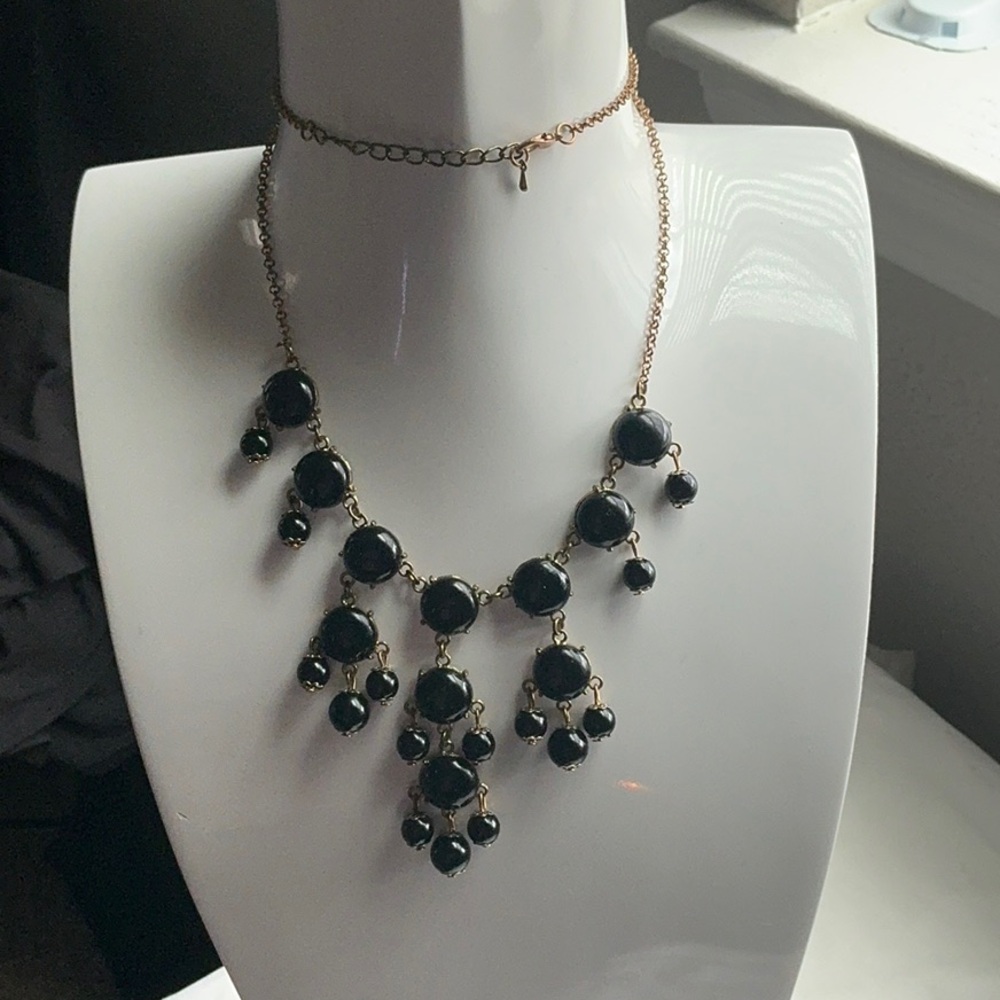 Large Black Beaded Statement Necklace 22”